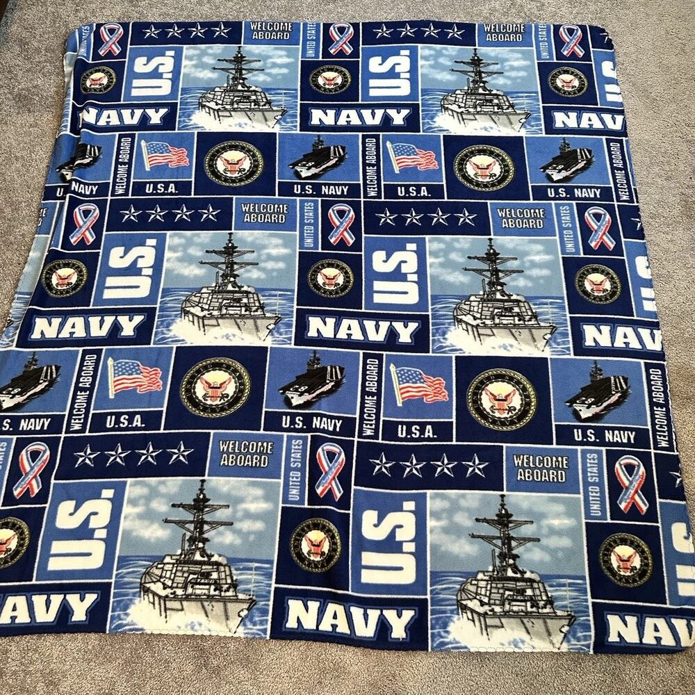 US‎ Navy USA Military Fleece Fabric Print 62x58” Casual Blanket